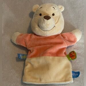 Disney Baby Winnie The Pooh Pastel Orange Beige  Hand Puppet Rattle soft 10”
